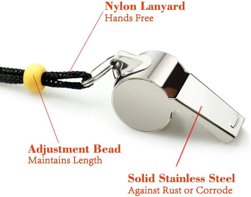 Hipat Whistle, 2 Pack Stainless Steel Sports Whistles with Lanyard, Loud Crisp Sound Whistles Great for Coaches, Referees, and Officials - Image 2